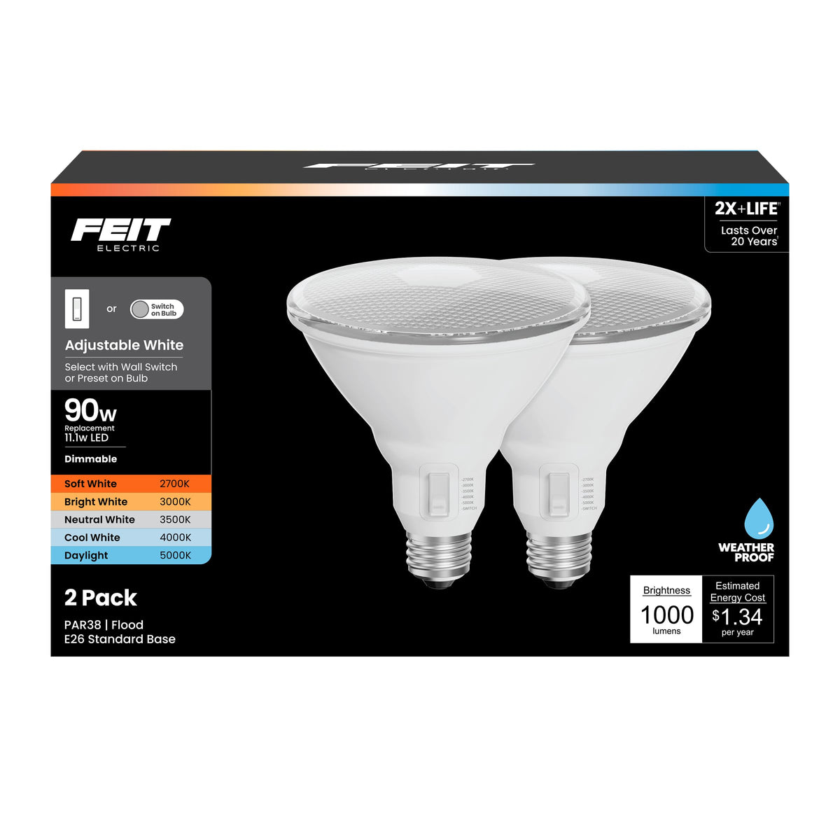 Feit Electric PAR38 dimmable 2700K for warm living room ambience