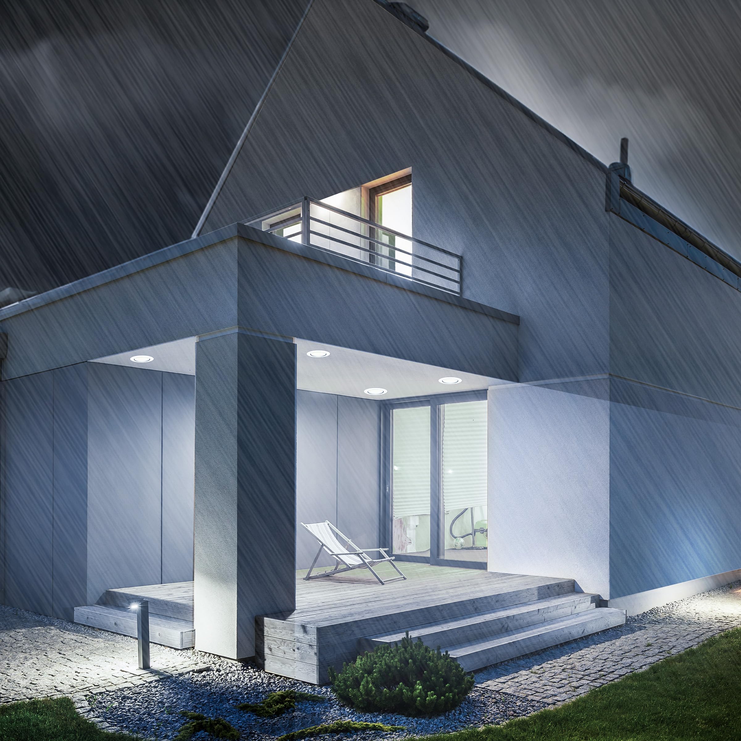 Feit Electric PAR38 LED daylight bulb offers 5000K illumination for clear outdoor visibility.