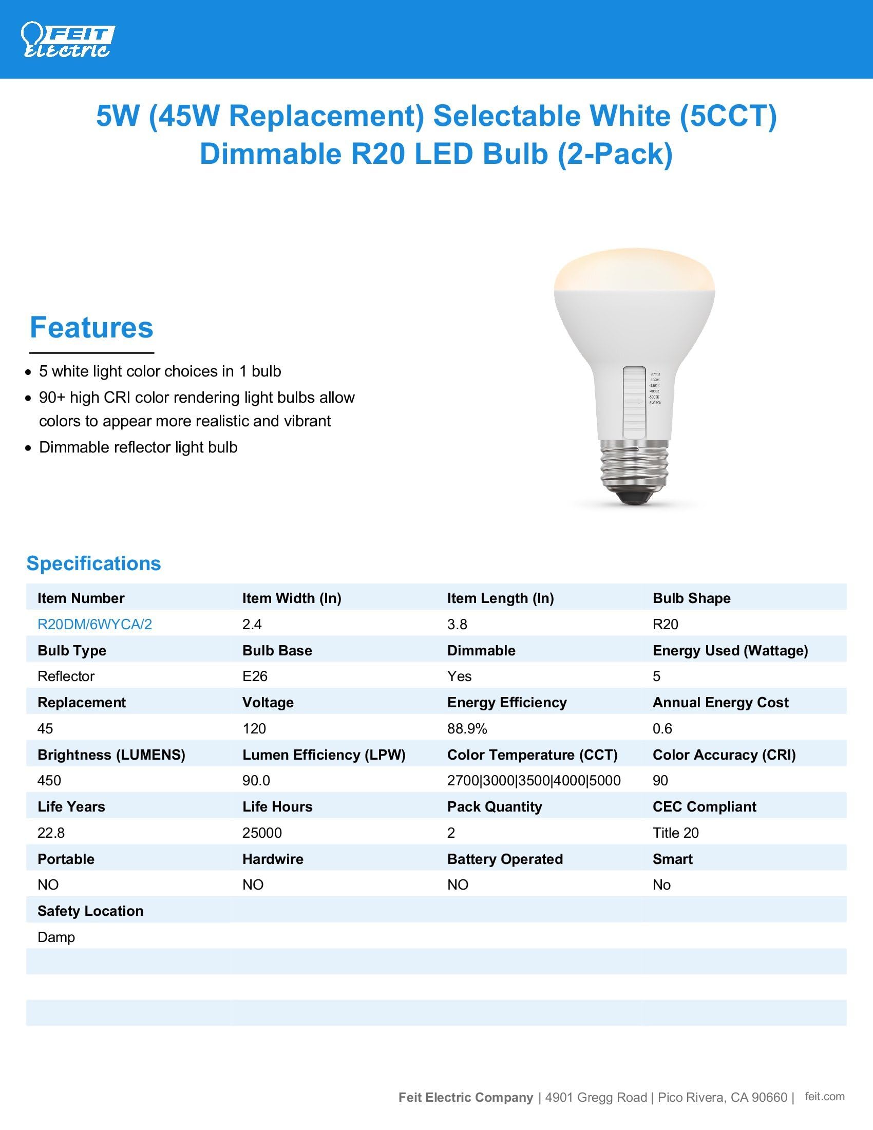 Feit Electric R20 is mercury-free, eco-friendly choice for sustainable home lighting.
