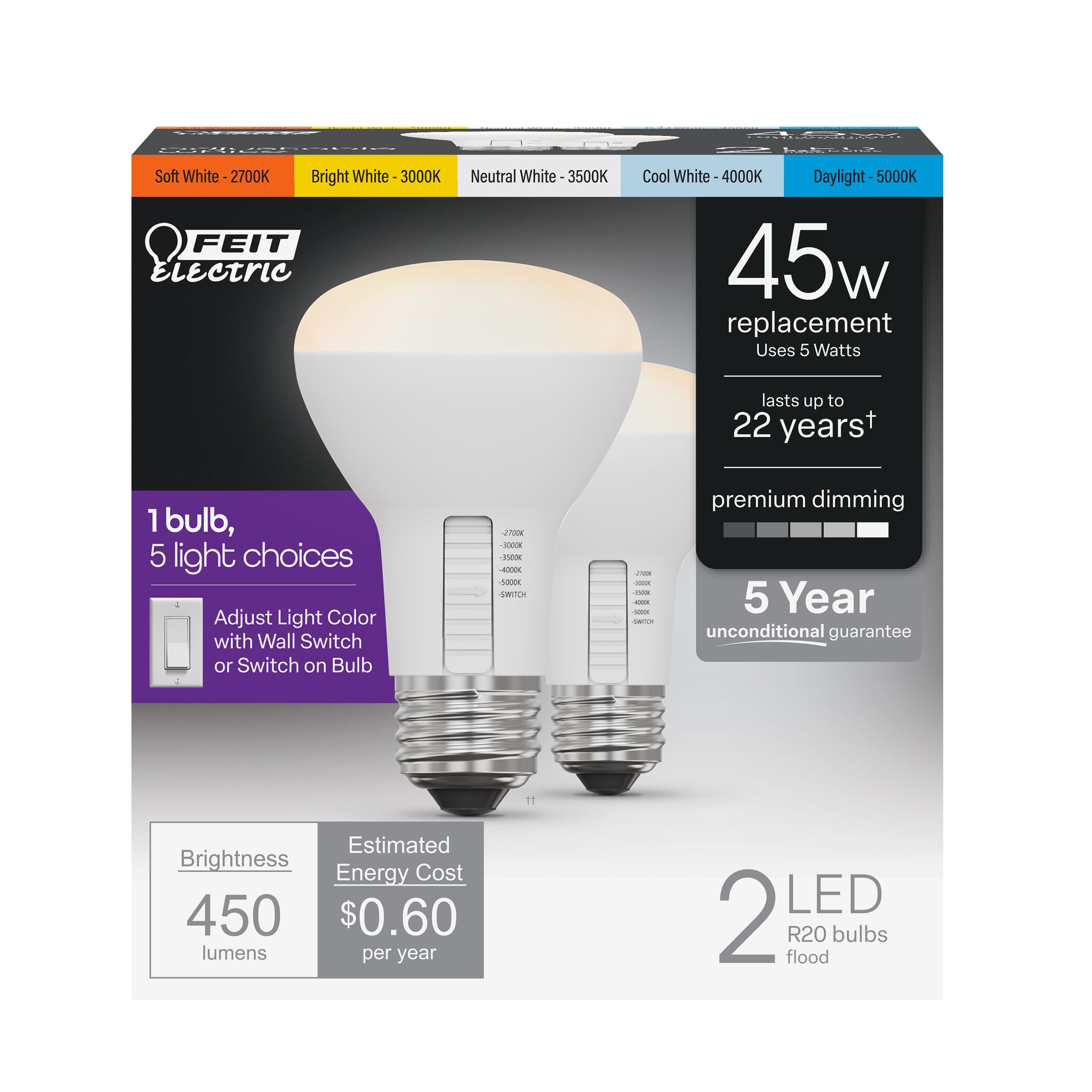 Feit Electric R20 with color-switch option for versatile mood lighting in any room.