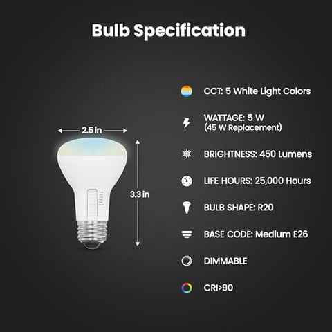 Feit Electric R20DM6WYCA demonstrates 5CCT on bulb for instant color warmth or daylight.