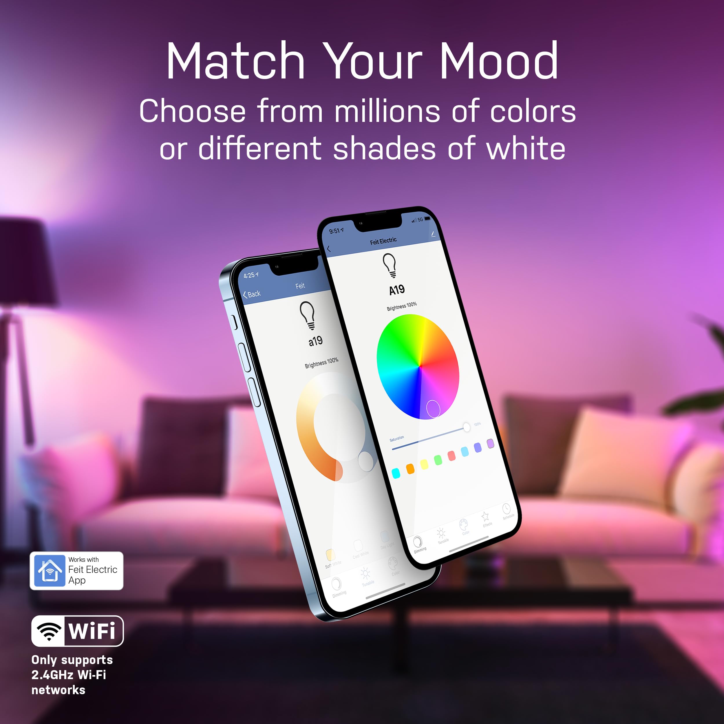 Feit Electric smart bulb dimmable for precise ambience control.