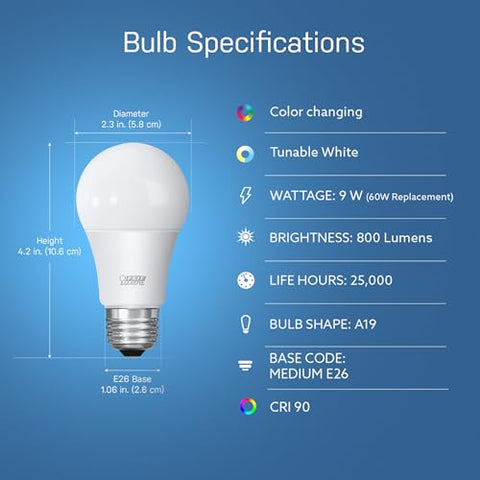 Feit Electric RGBW bulb in tunable white for daylight to soft white transitions.