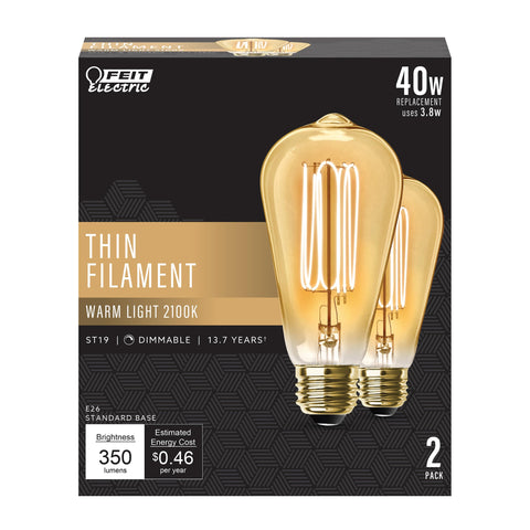 Feit Electric ST19 amber glass filament for vintage ambience in lamps.