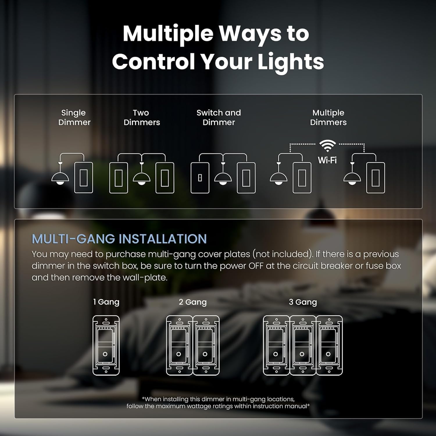 Feit Electric Wi-Fi Smart Dimmer single-pole or 3-way compatibility.