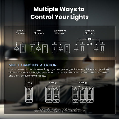 Feit Electric Wi-Fi Smart Dimmer single-pole or 3-way compatibility.