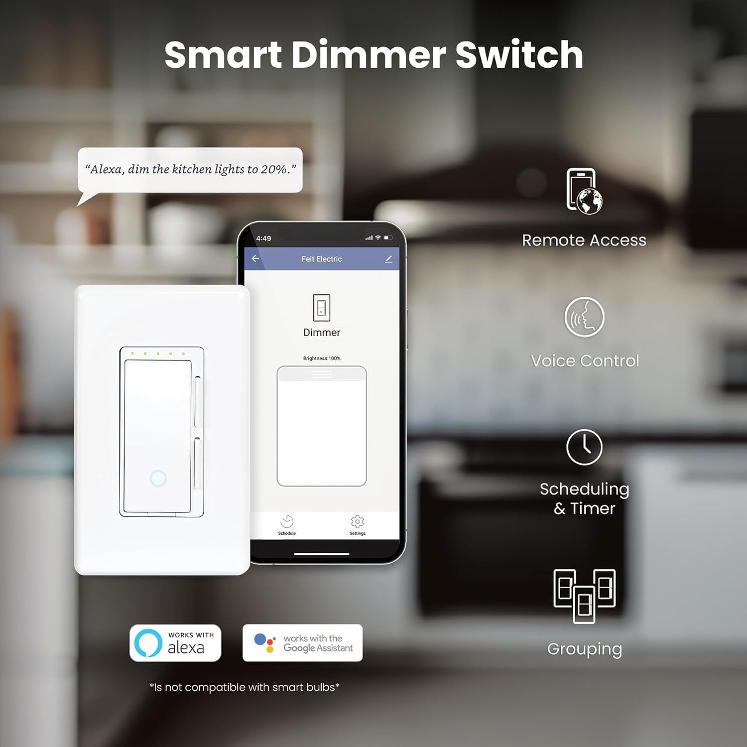 Feit Electric Wi-Fi Smart Dimmer two-dimmer circuit support for layered lighting.