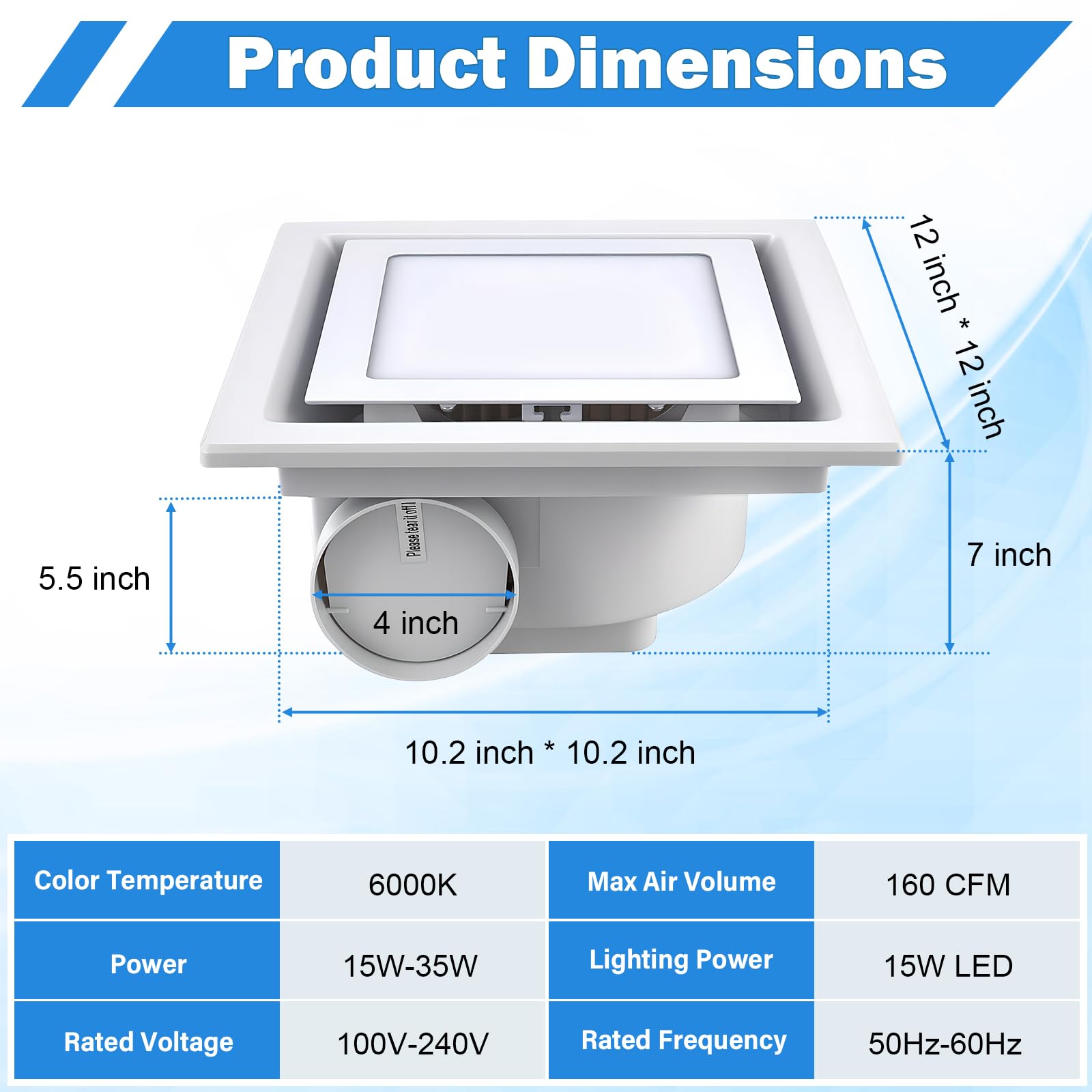 FEITON 160 CFM exhaust with light assembly for bright bathroom ventilation