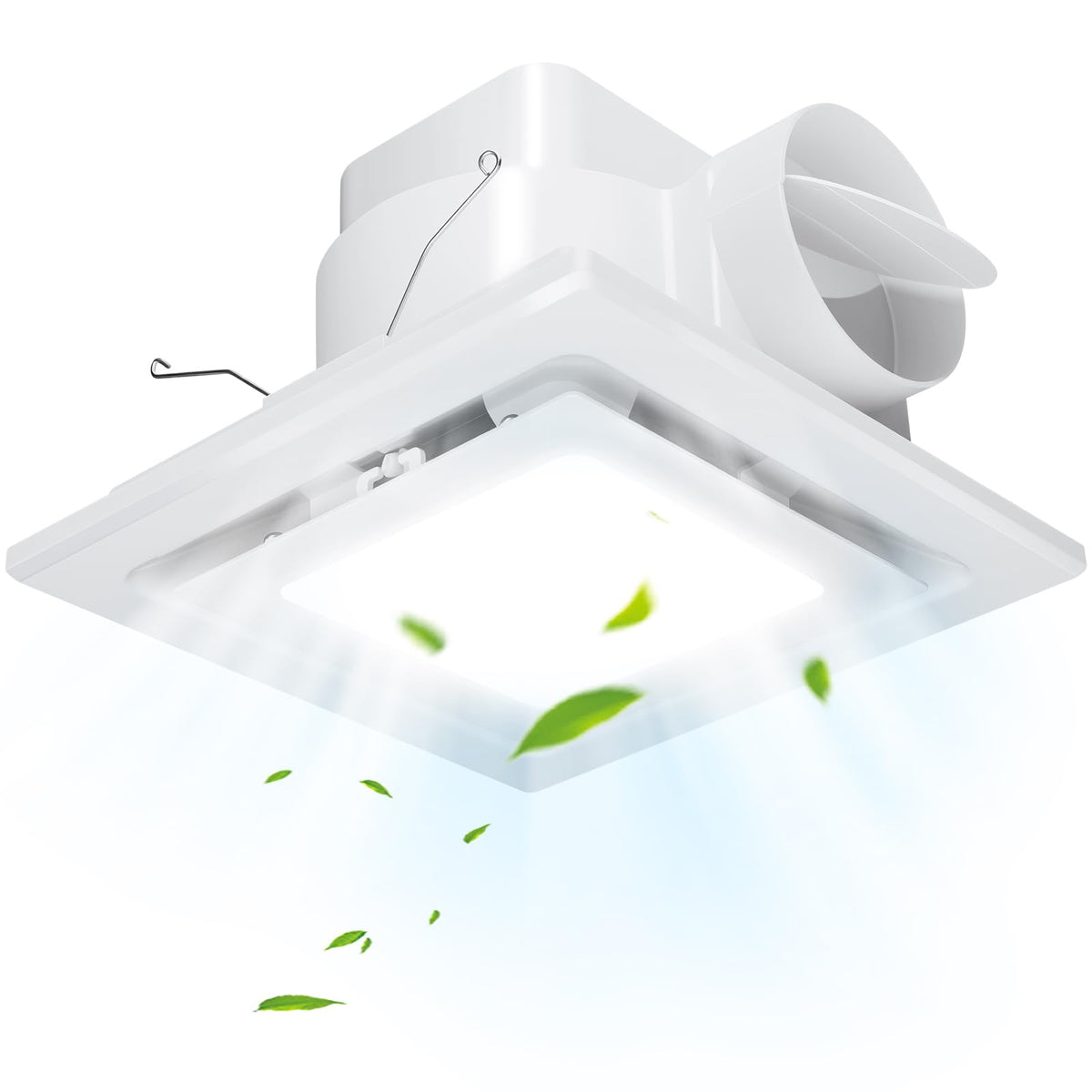 FEITON bathroom fan with light in action, 110 CFM for moisture control.