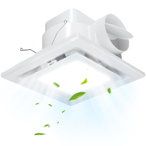 FEITON bathroom fan with light in action, 110 CFM for moisture control.