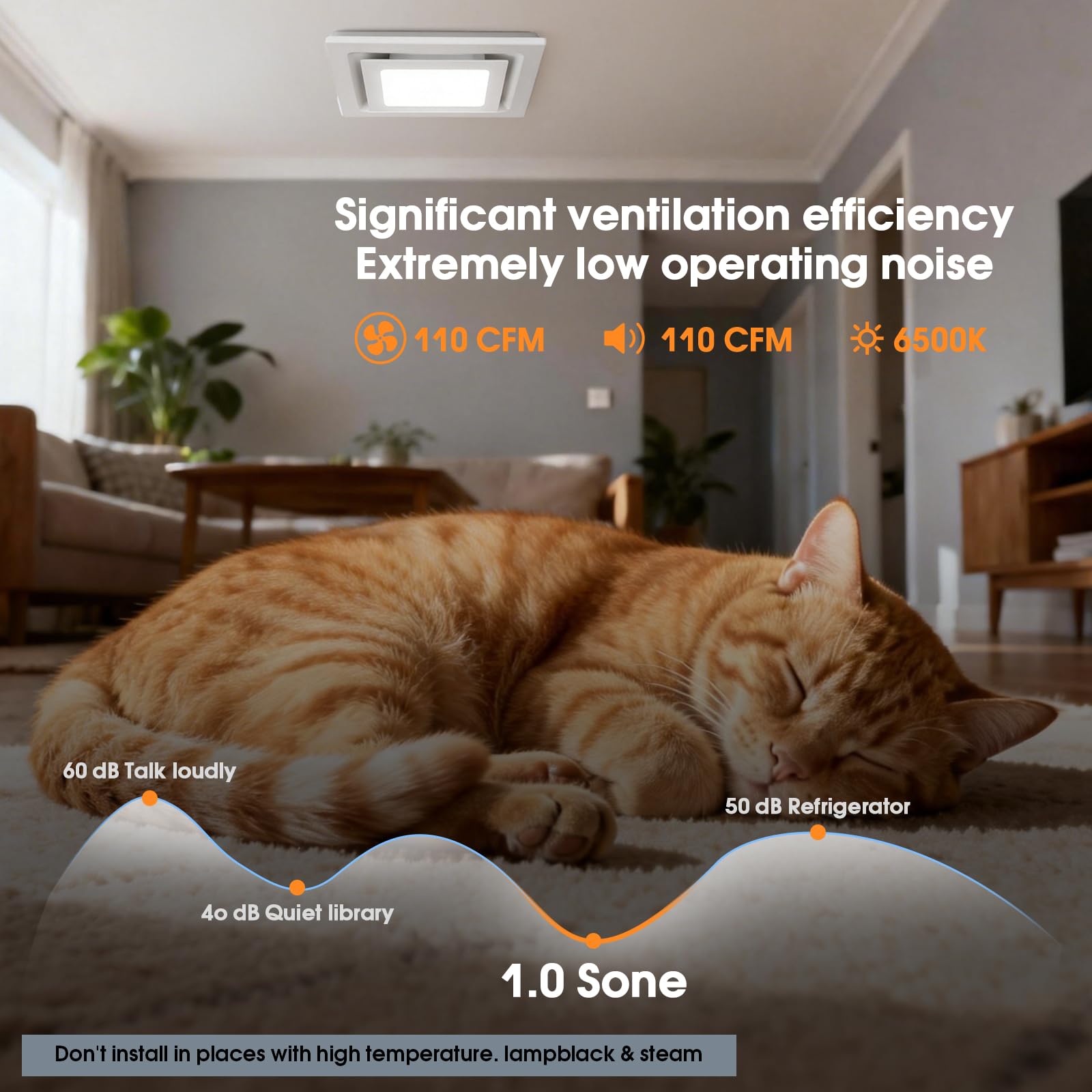 FEITON ceiling-mounted exhaust with LED light, keeps ceilings neat.