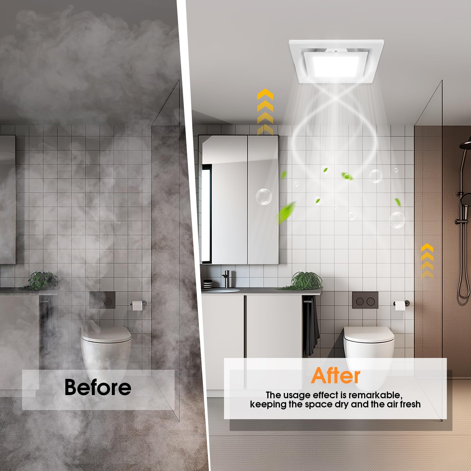 FEITON quiet 110 CFM exhaust and light combo, near-silent operation.