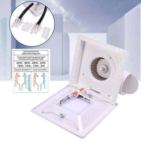FEITON square fan LED light — back view reveals duct connection and easy wiring.