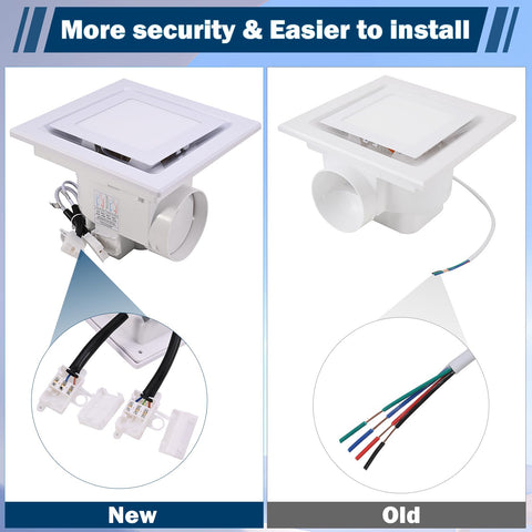 FEITON square fan with LED — dual wiring shown for independent control.