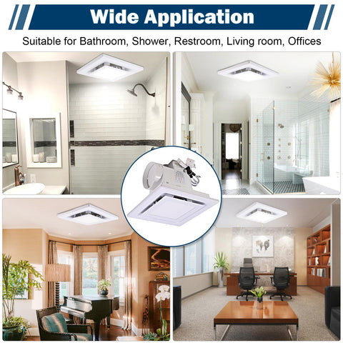FEITON square fan LED light — quiet operation during daily bathroom routines.