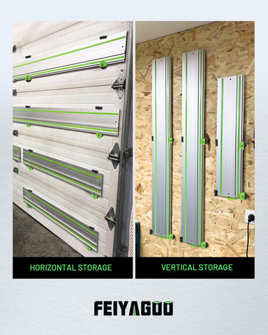 Feiyagoo rack mounted on garage door for fast access to rails.