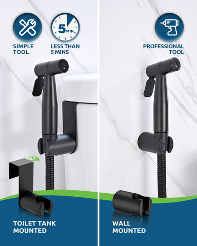 Fekivasy black bidet sprayer adjustable water pressure for jet or soft spray.