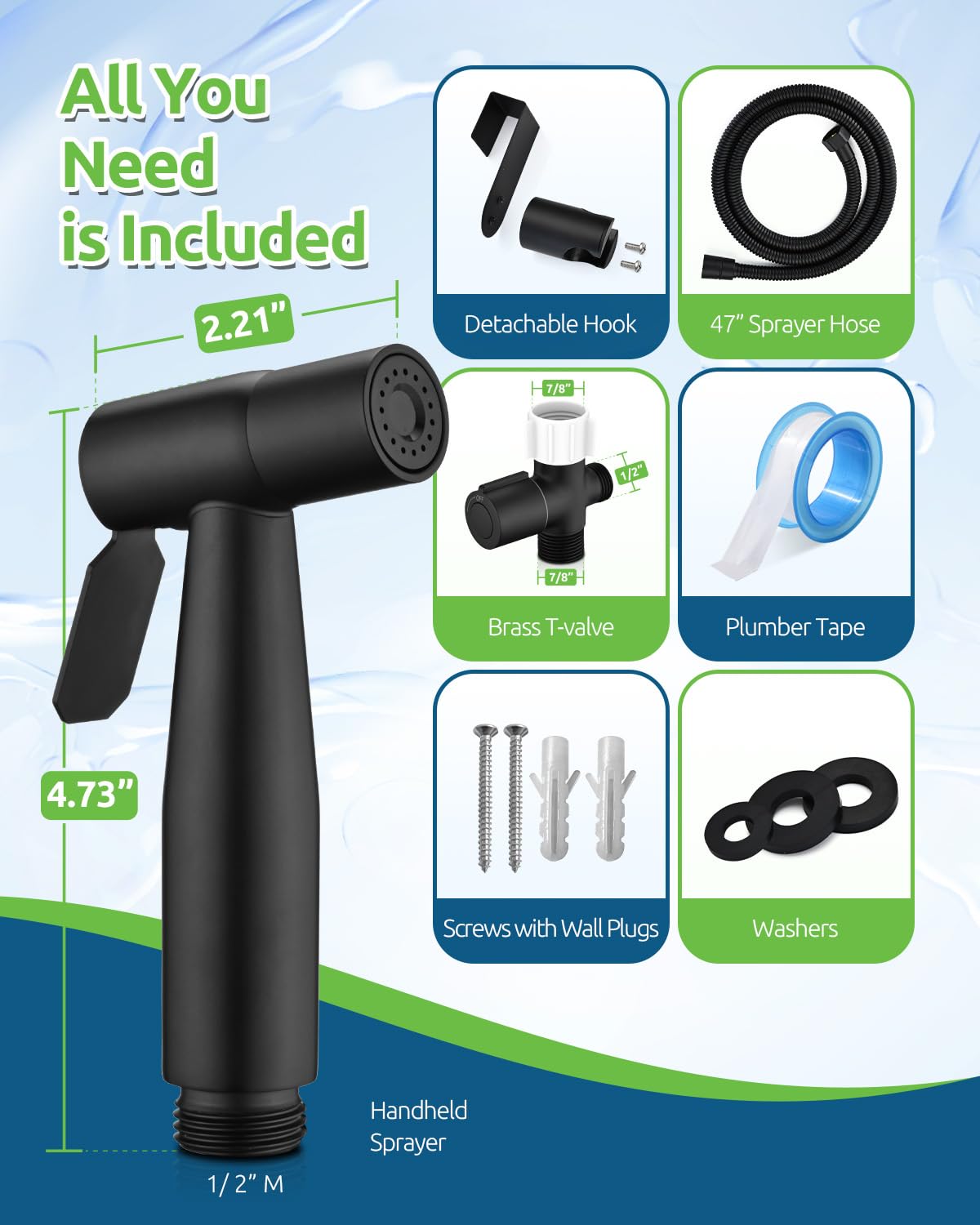 Fekivasy black bidet sprayer two installation methods offer flexible mounting.