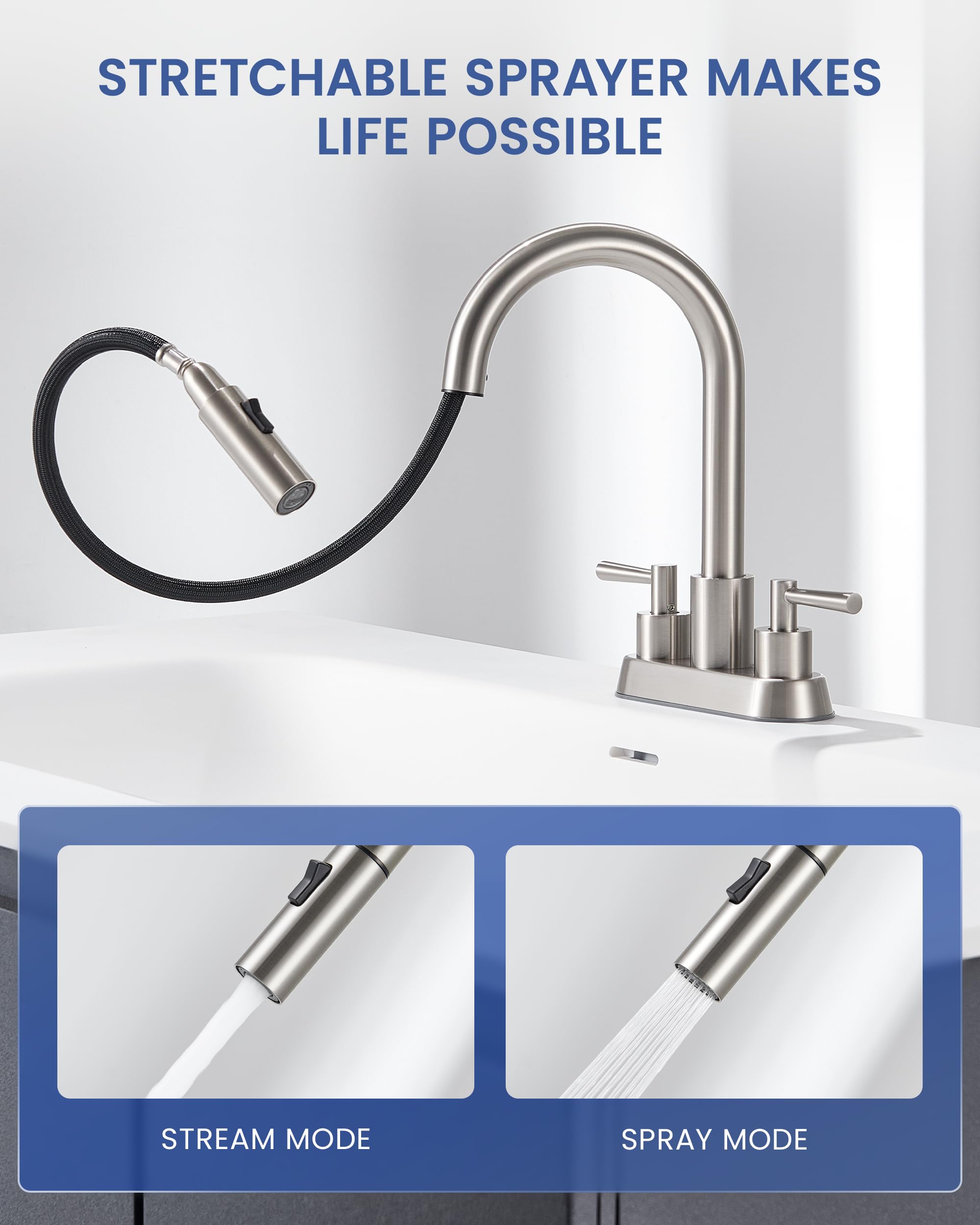 FELIXBATH brushed nickel faucet with 360 degree swivel for easy access