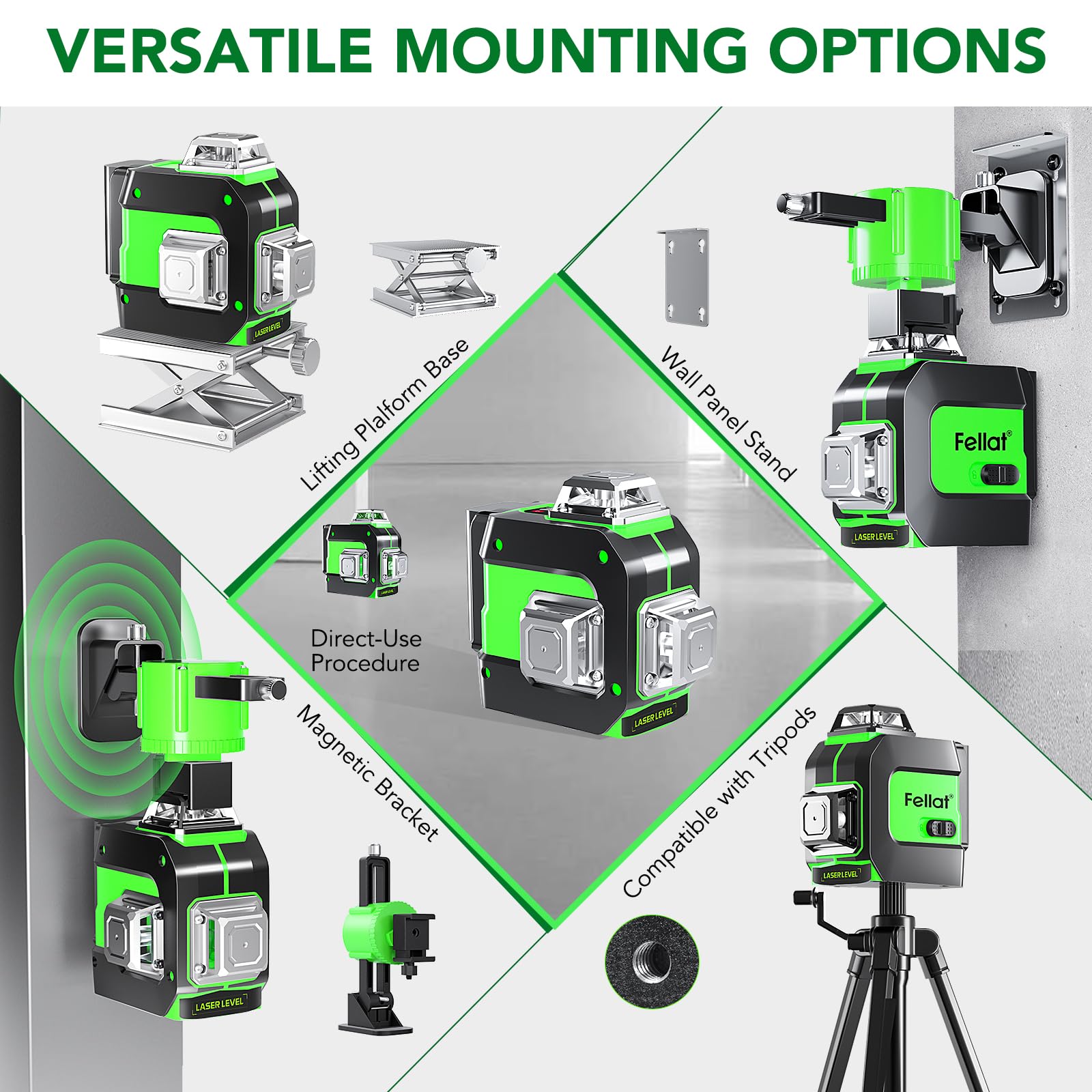 FELLAT laser level remote control for easy, one-handed operation.