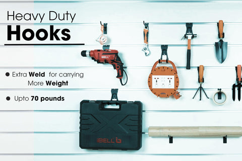 FELLER powder-coated black hook offers durable, rust-resistant storage for tools.