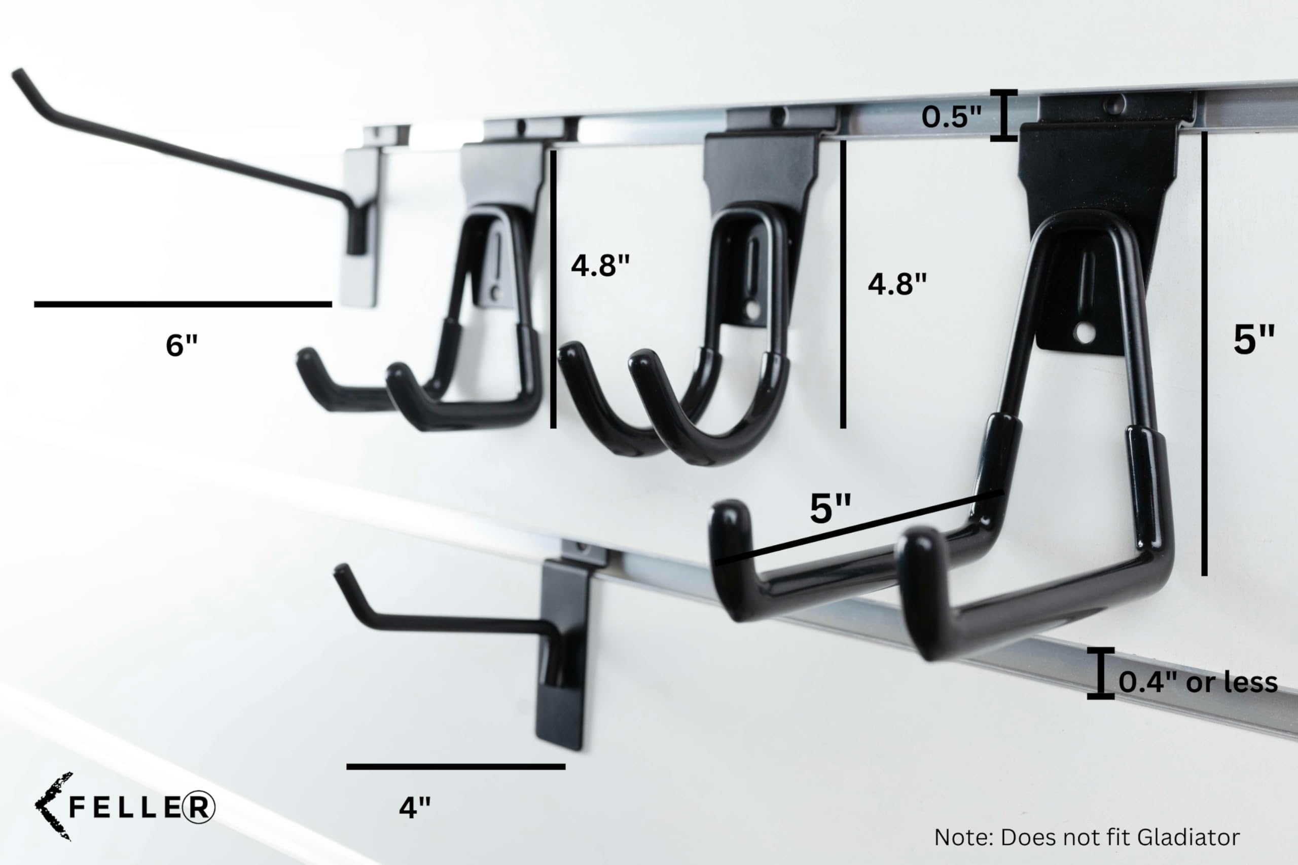 FELLER slatwall hook with rubber grip reduces accidental tool drops.