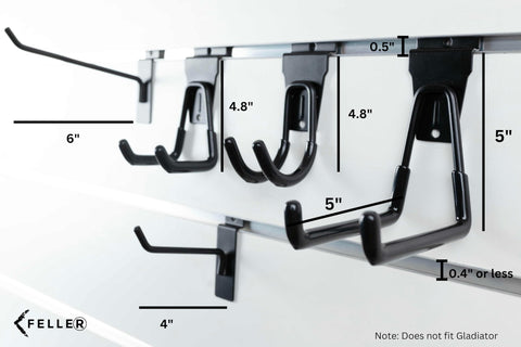 FELLER slatwall hook with rubber grip reduces accidental tool drops.
