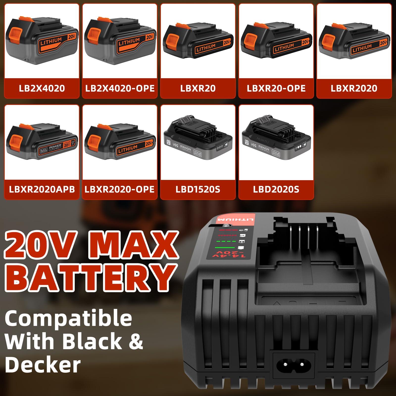 FELTYF compatibility chart with Black & Decker and Porter-Cable 20V batteries