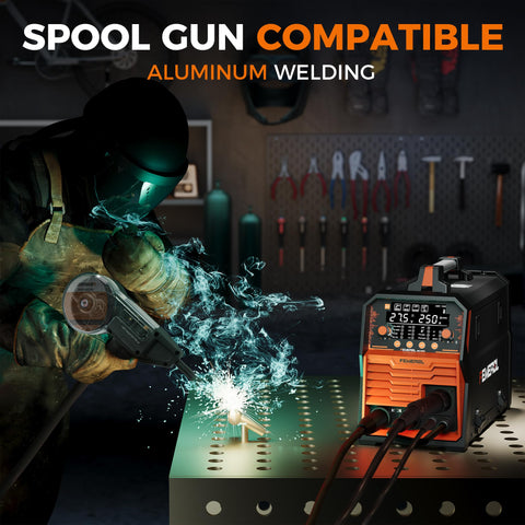 FEMEROL 250A MIG welder welding torch in use for precise joints.