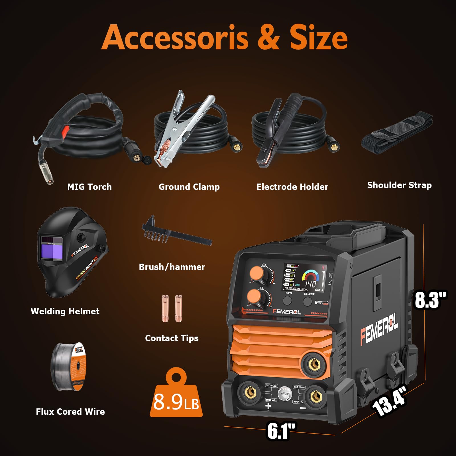 FEMEROL MIG140R auto-darkening helmet and accessories included
