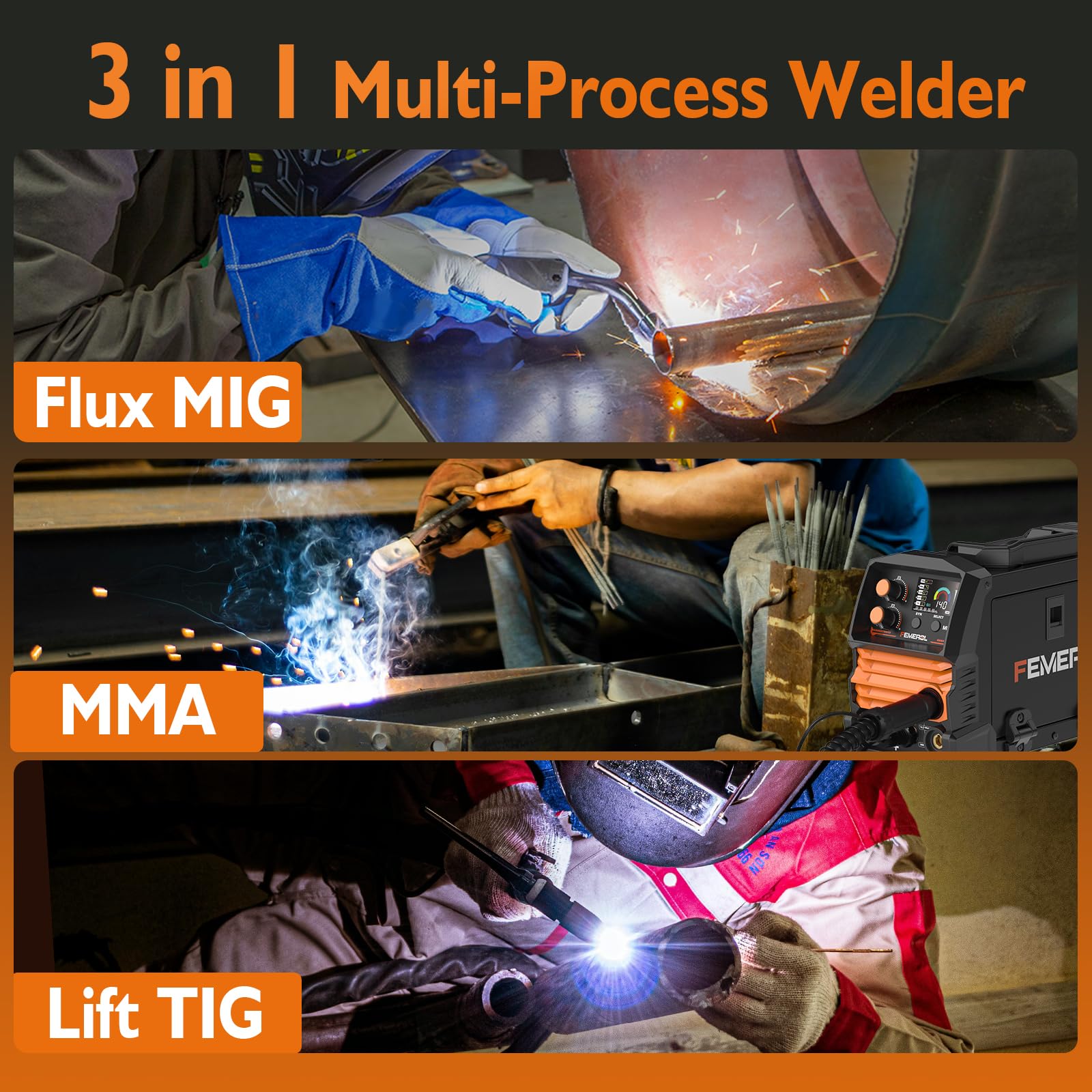 FEMEROL MIG140R LED display shows welding parameters clearly