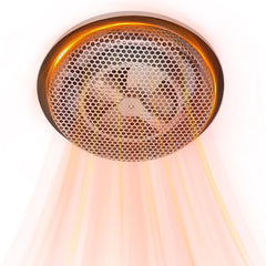 Femotic 157 ceiling heater front view with a slim satin aluminum profile for compact spaces.