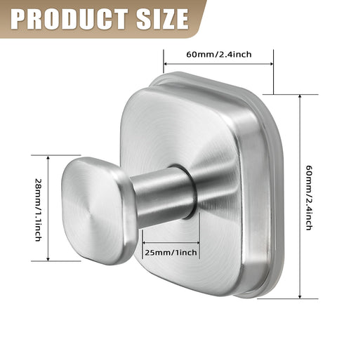 Brushed-nickel Fenas hooks suit glass, mirrors, and metal on smooth non-porous surfaces.