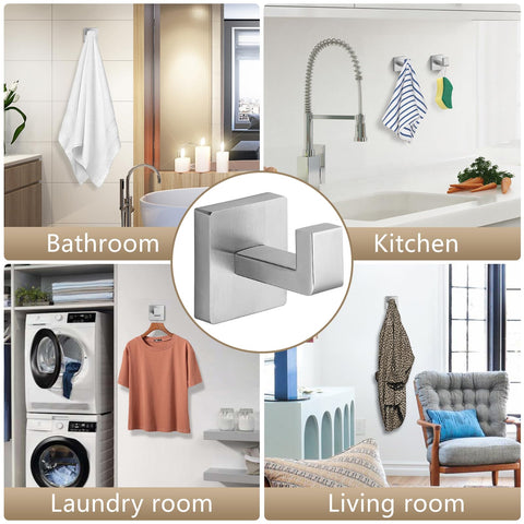 Versatile hook for towels, coats, bags in bathroom, kitchen, or bedroom.