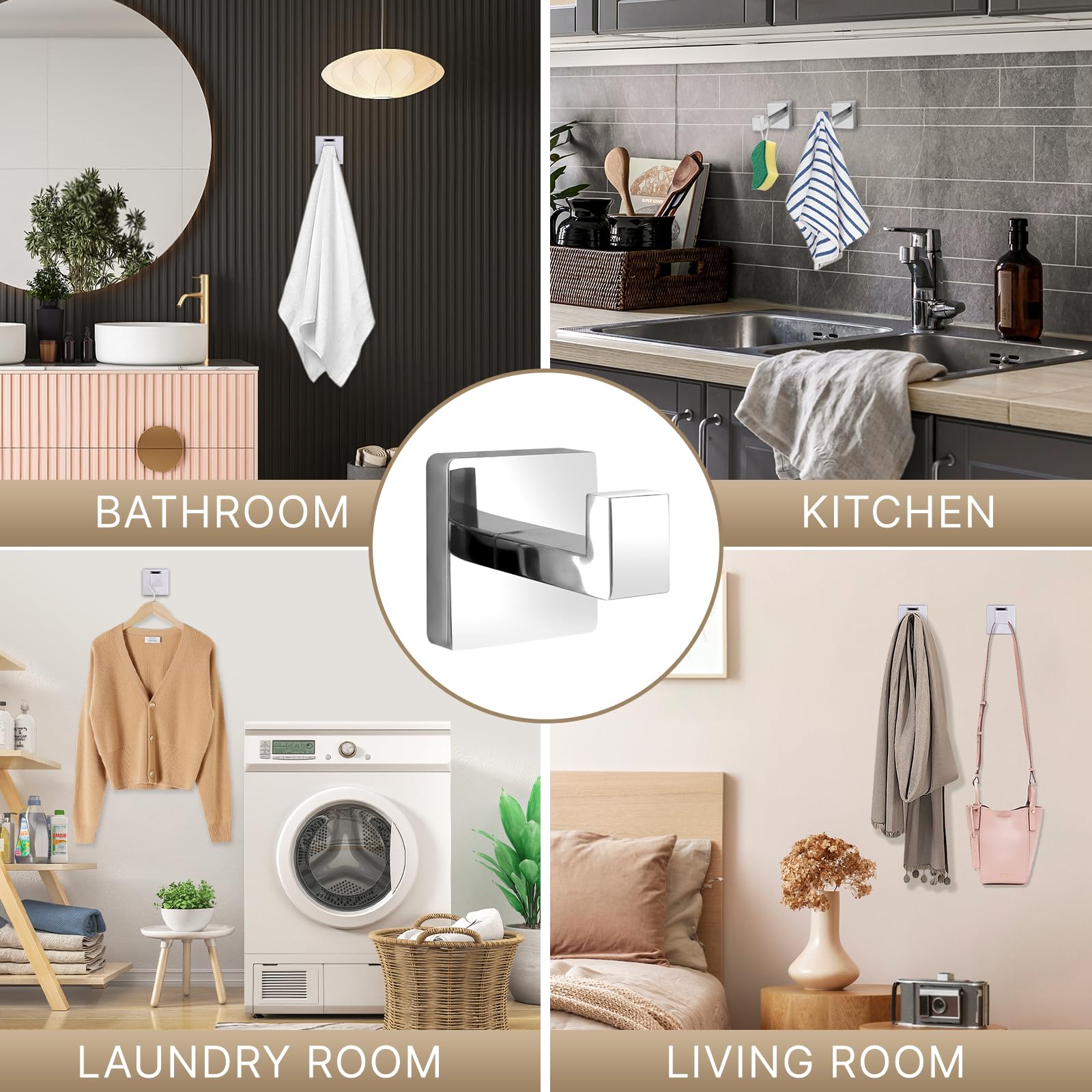 Fenas versatile hooks suitable for bathroom, kitchen, and bedroom storage.