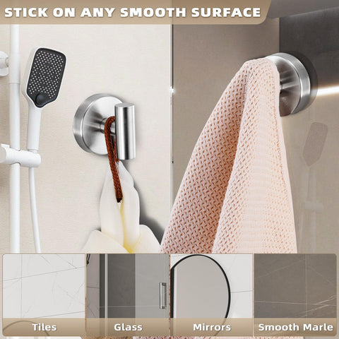 Fenas suction cup hook on mirror providing easy loofah access.