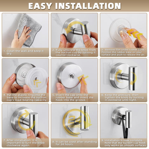 Fenas brushed nickel suction cup hook on metal surface with durable no-drill setup.