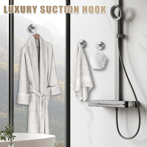 Fenas suction cup hook grips tile surface, supporting daily bathroom essentials.