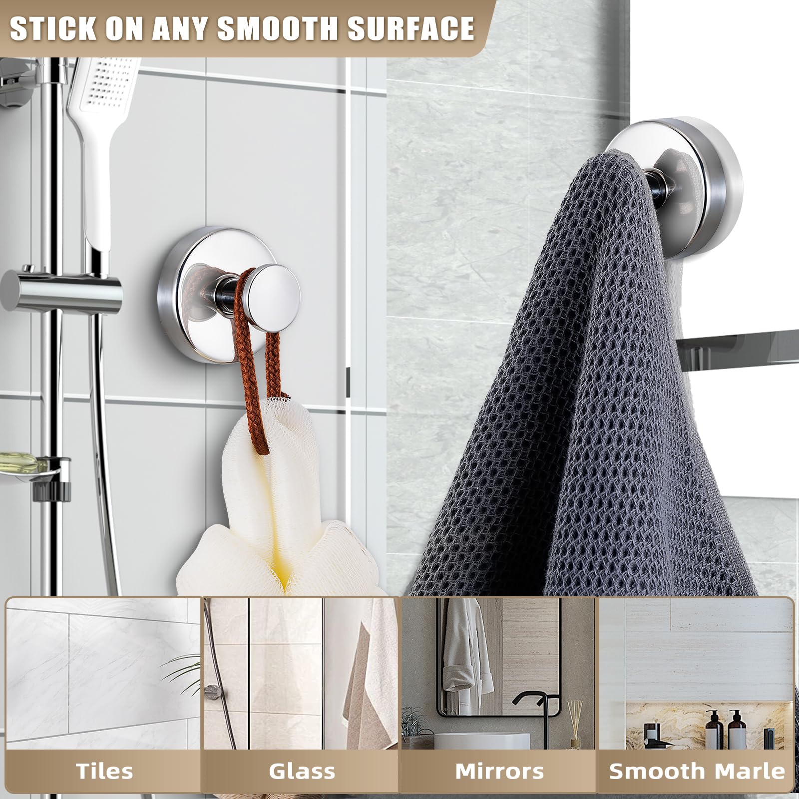 Fenas bathroom hooks mounted on glass deliver strong hold for robes and loofahs
