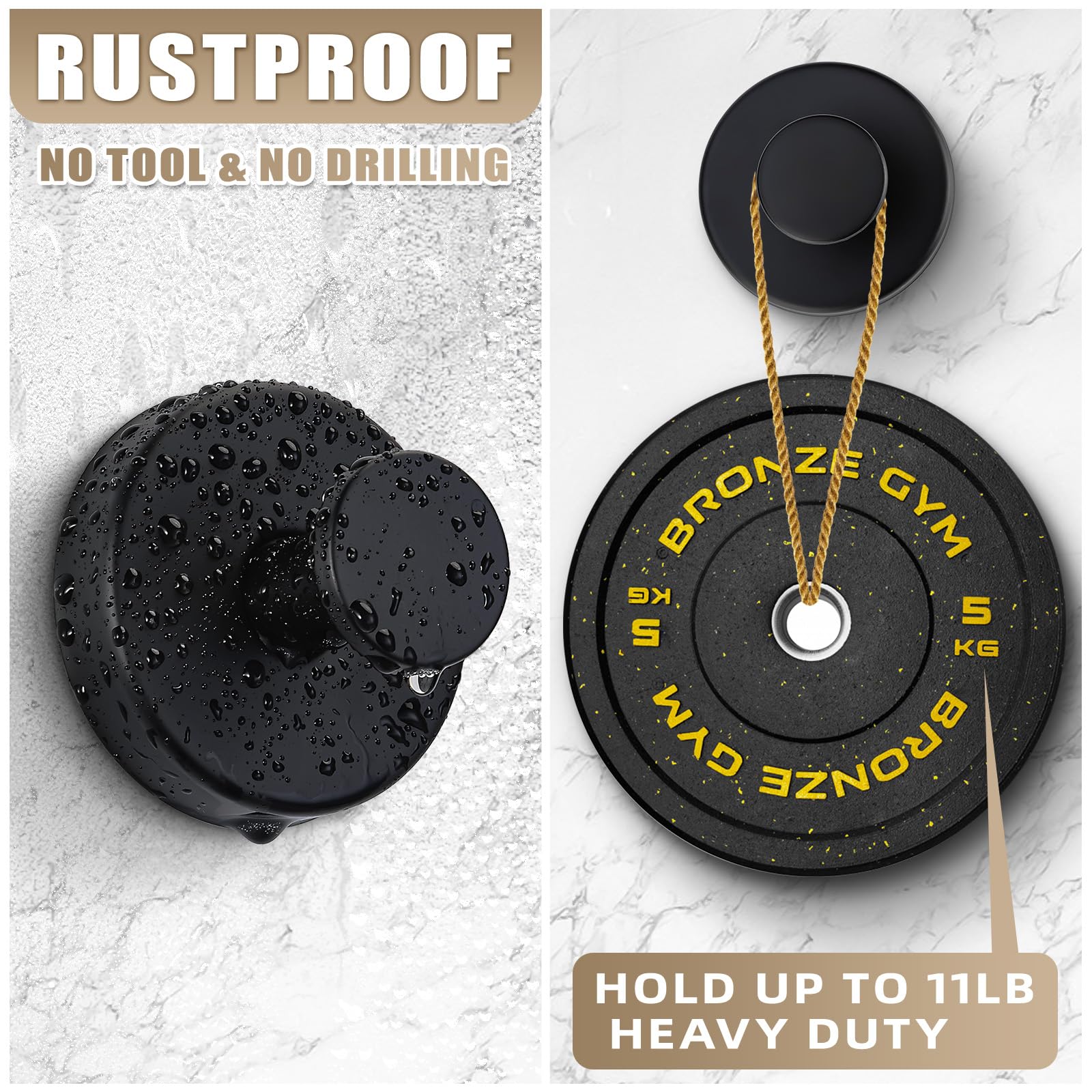 Fenas hooks mounted on a bathroom wall for towels and robes in sleek matte black