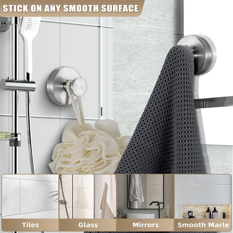 Fenas brushed nickel hooks hold robes neatly on shower walls and doors