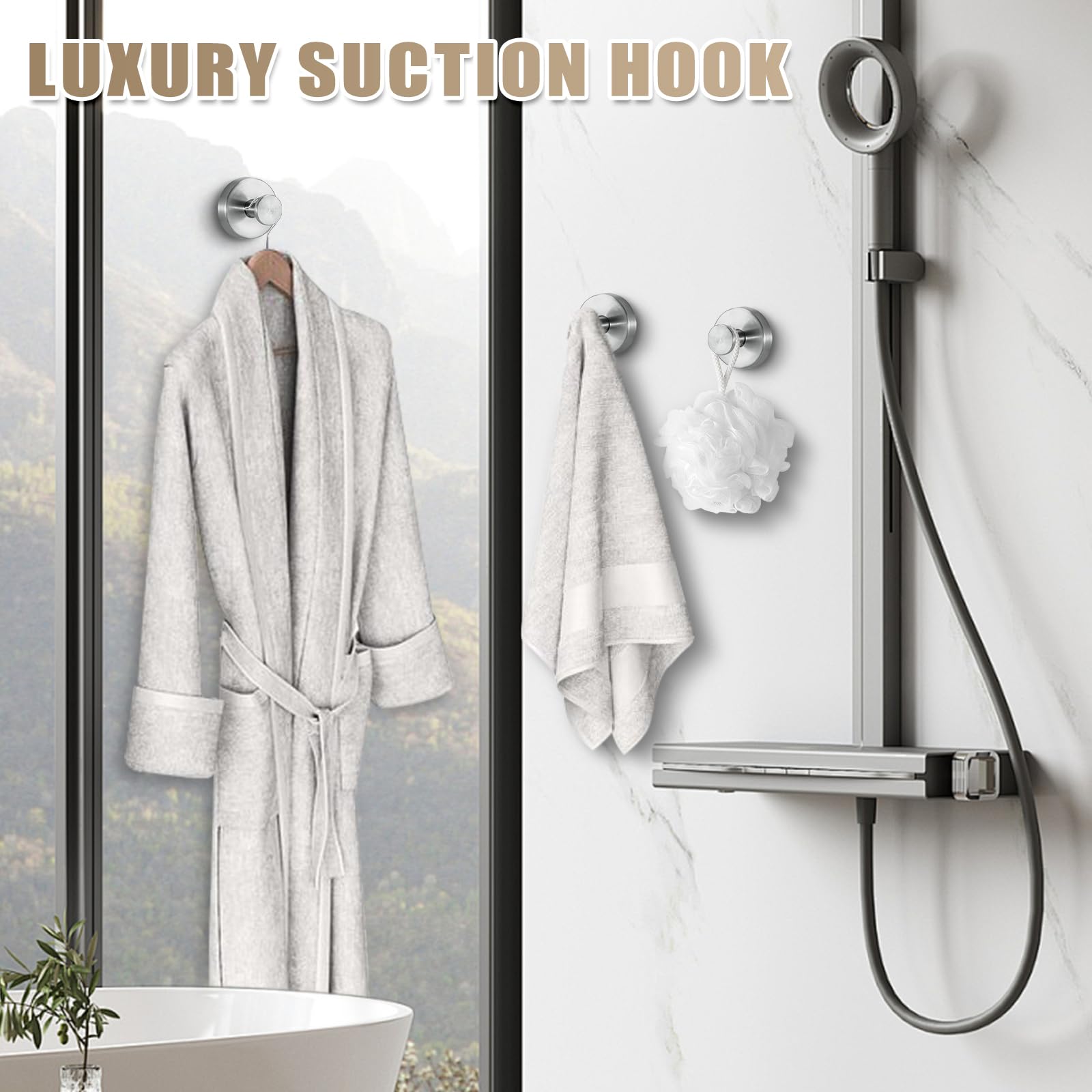 Fenas brushed nickel hooks stay discreet on shower walls