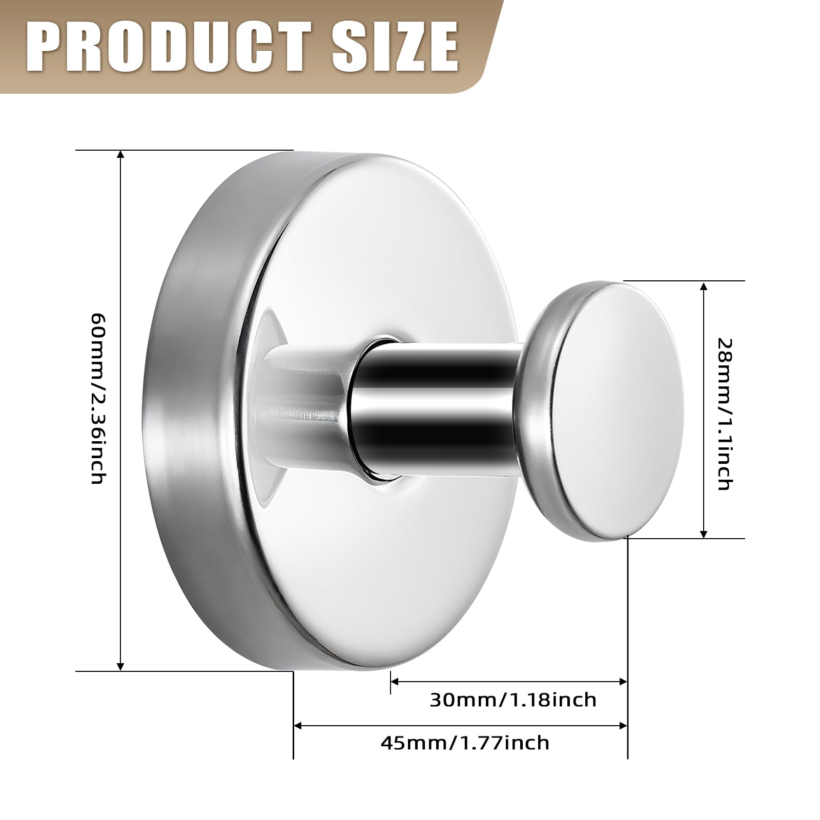 Fenas chrome polished hooks hold up to eleven pounds on glass, tile, or mirrors