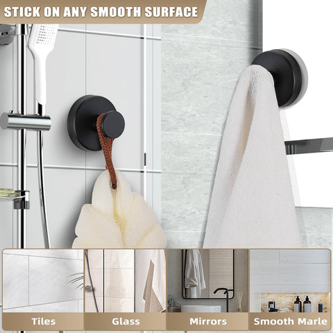 Fenas suction cup hooks for towels and robes on shower wall in matte black