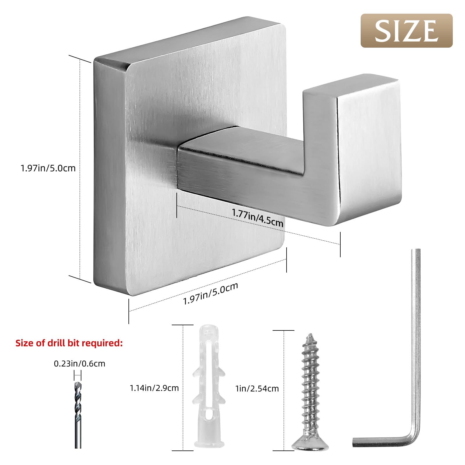 Two-pack stainless steel hooks for coordinated spaces.