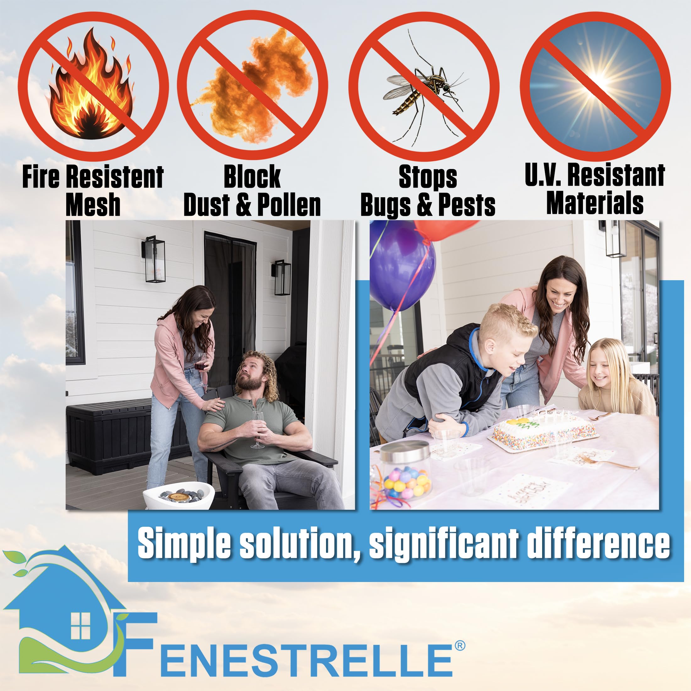 Fenestrelle fire-resistant fiberglass mesh close-up highlights durable, UV-resistant construction.