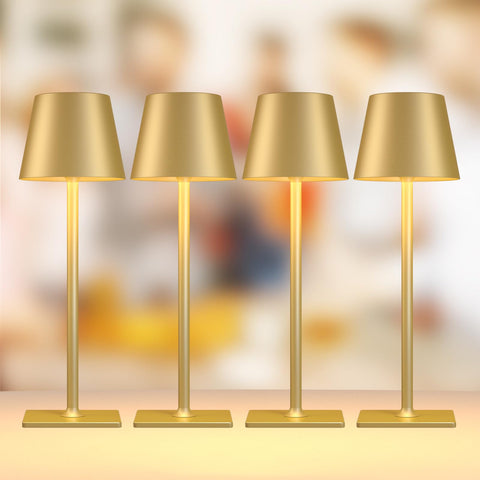 FenFud 4-pack gold cordless lamp on table for warm ambient lighting.