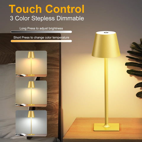 FenFud cordless lamp with touch control enabling quick color and brightness changes.