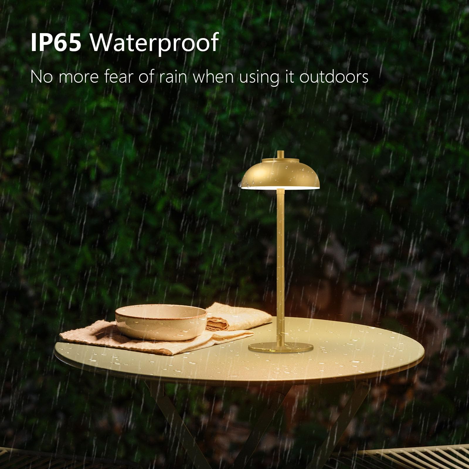 FenFud gold desk lamp in living room creates warm or cool ambience.