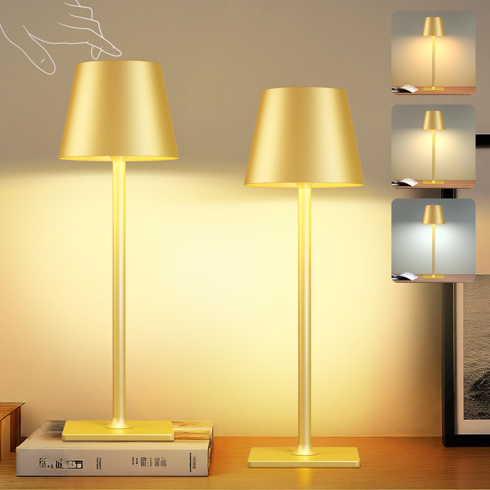 FenFud gold cordless table lamp pack 2 front view for versatile indoor lighting